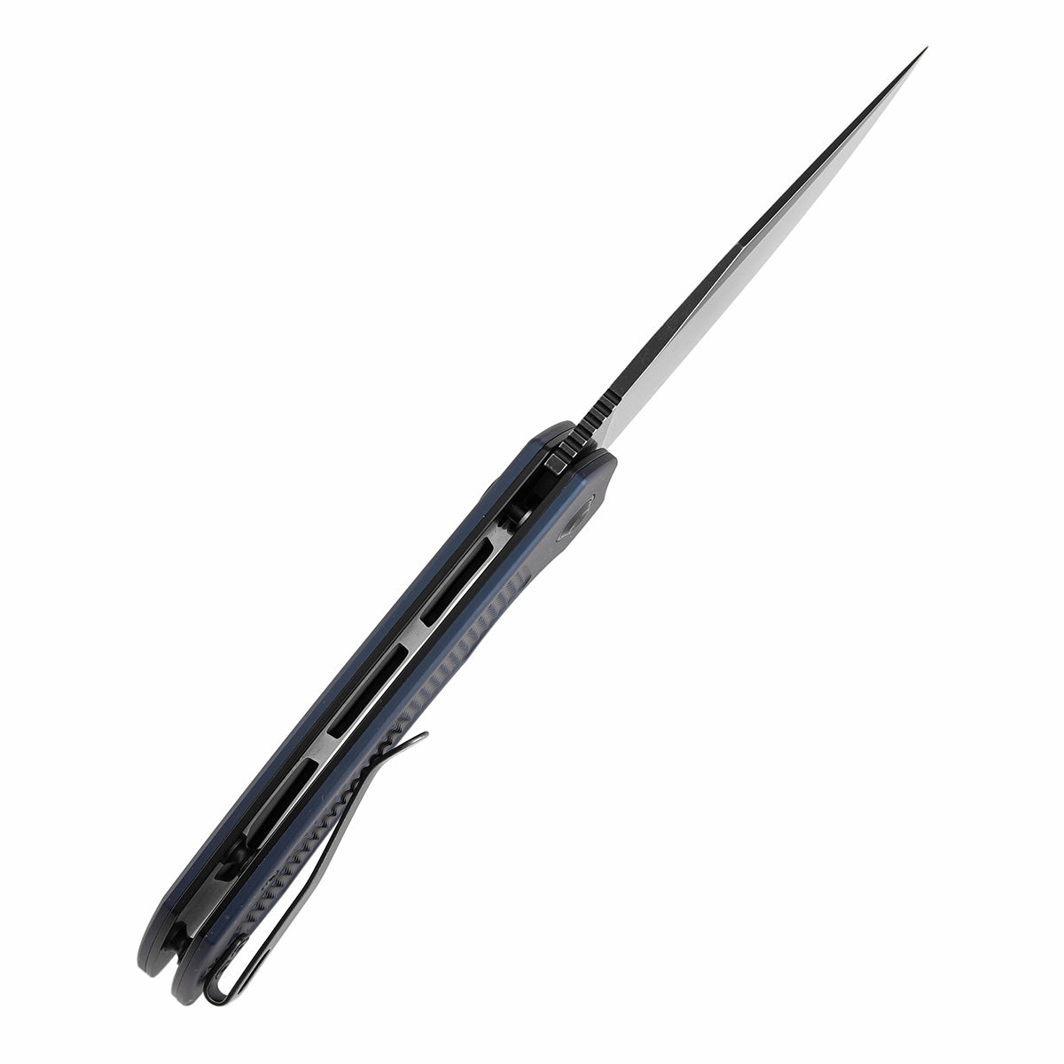 Tenable Entity B1036F5 Blackwash 14C28N Blade Blue Aluminum Handdle Button Lock Folding Knife