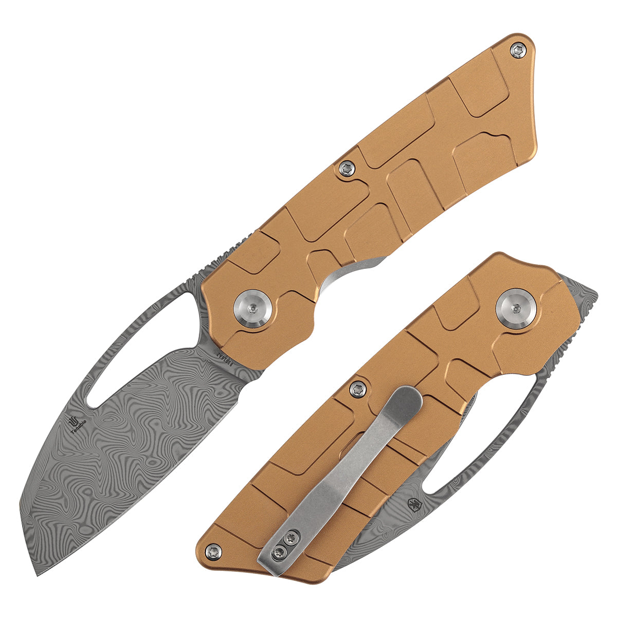 Tenable Goblin L B3016A2 Water Ripple Damascus Blade Bronze Anodized Aluminum Handle Liner Lock Folding Knife
