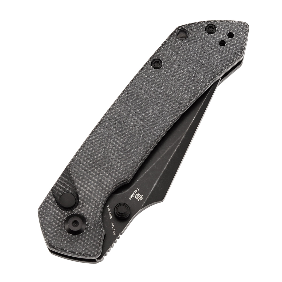 Tenable Fenrir T1034F6 Blackwashed 14C28N Black Micarta Handle Button Lock Folding Knife