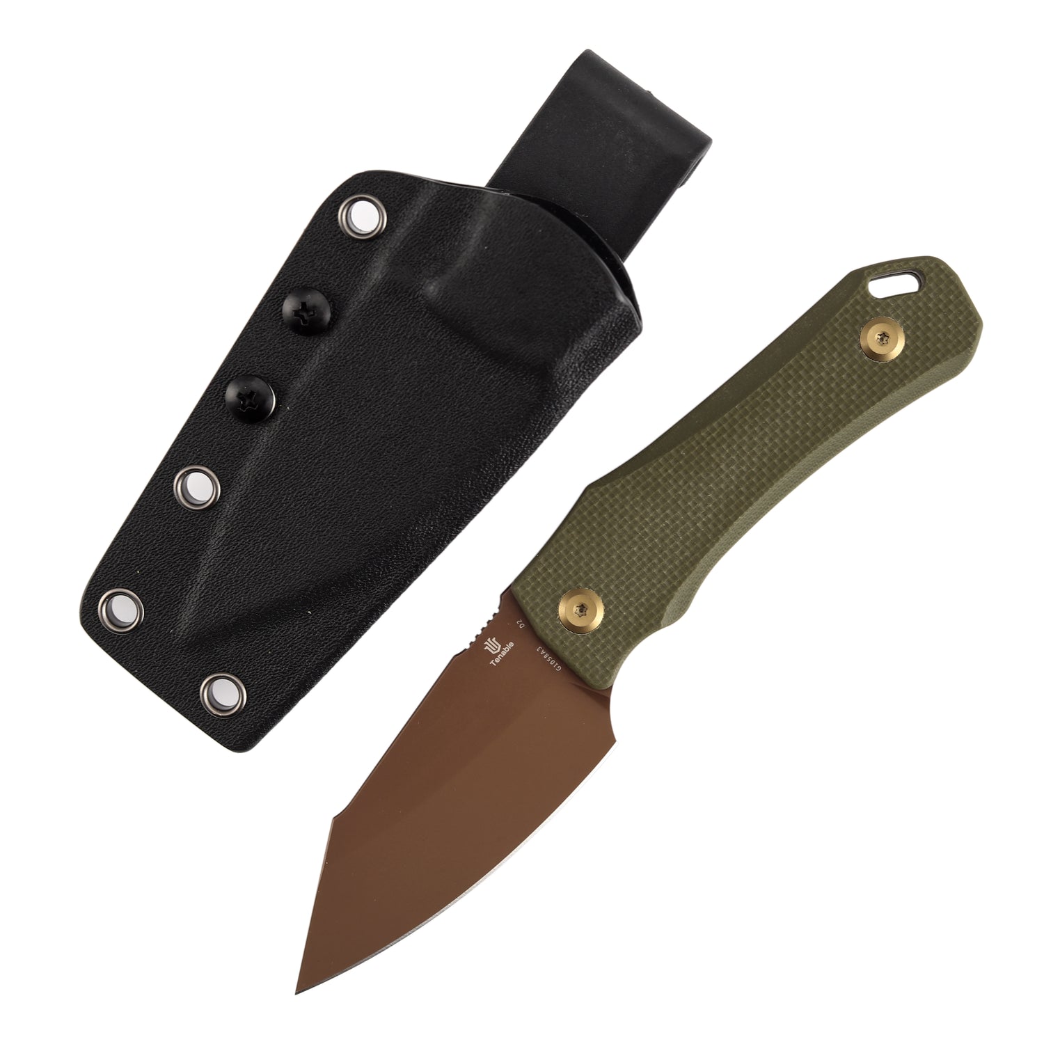 Tenable Loki G1058A3 Rose Gold D2 Blade Olive Green G10 Handle Fixed Blade Knife