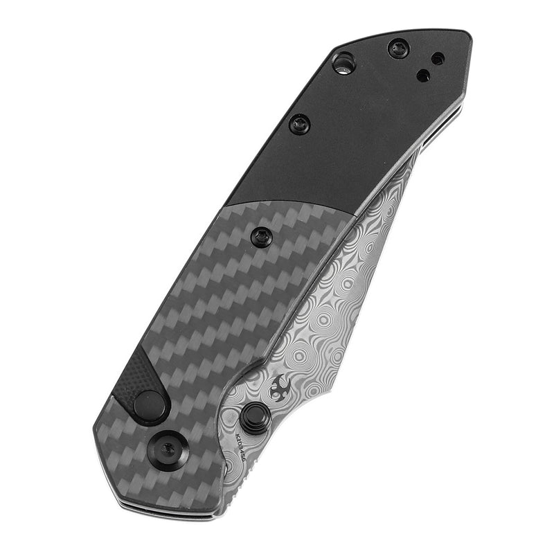 Kansept Fenrir K1034S6 Damascus Blade Carbon Fiber+Aluminium Handle Button Lock Folding Knife