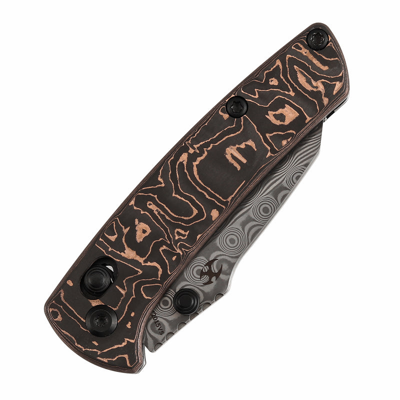 Kansept Little Main Street K2015V5 Damascus Blade Copper Carbon Fiber Handle Crossbar Lock Folding Knife