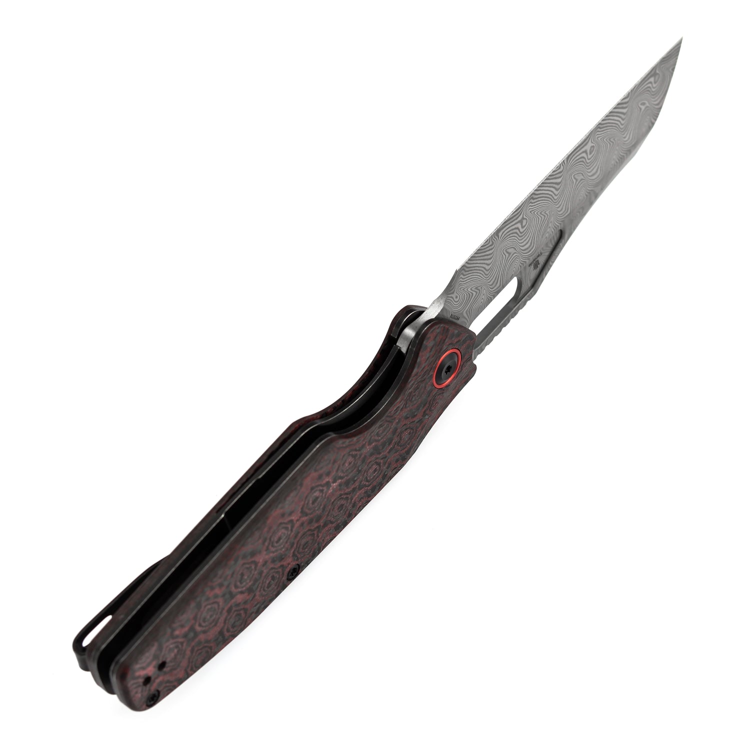 Tenable Tuckamore B1052A4 Water Ripple Damascus Blade Red & Black Rose Pattern Carbon Fiber Handle Liner Lock Folding Knife