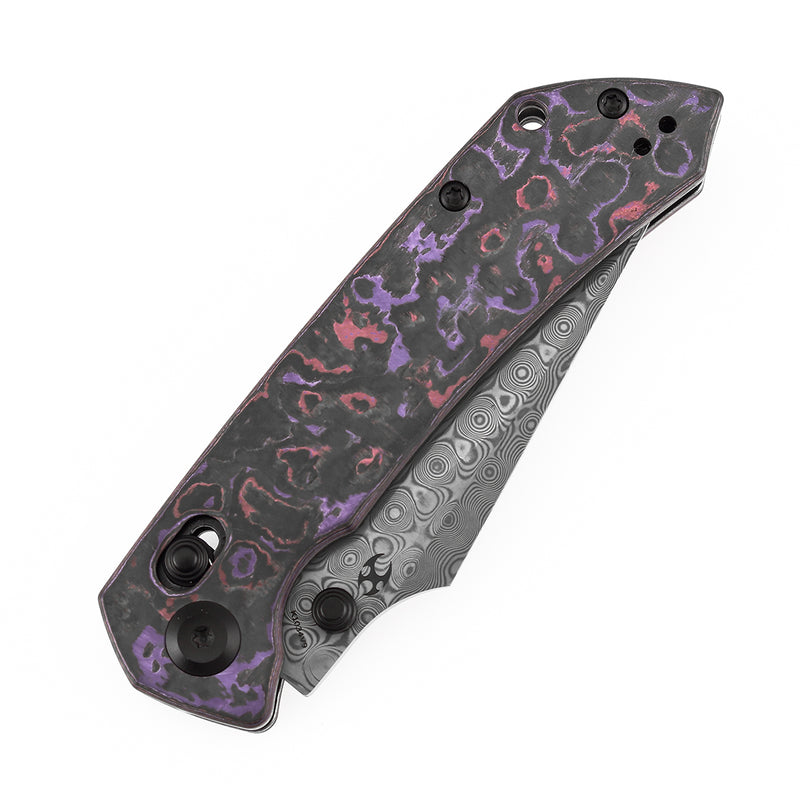 Kansept Fenrir K1034V9 Damascus Blade Purple Haze Fatcarbon Crossbar Lock Folding Knife