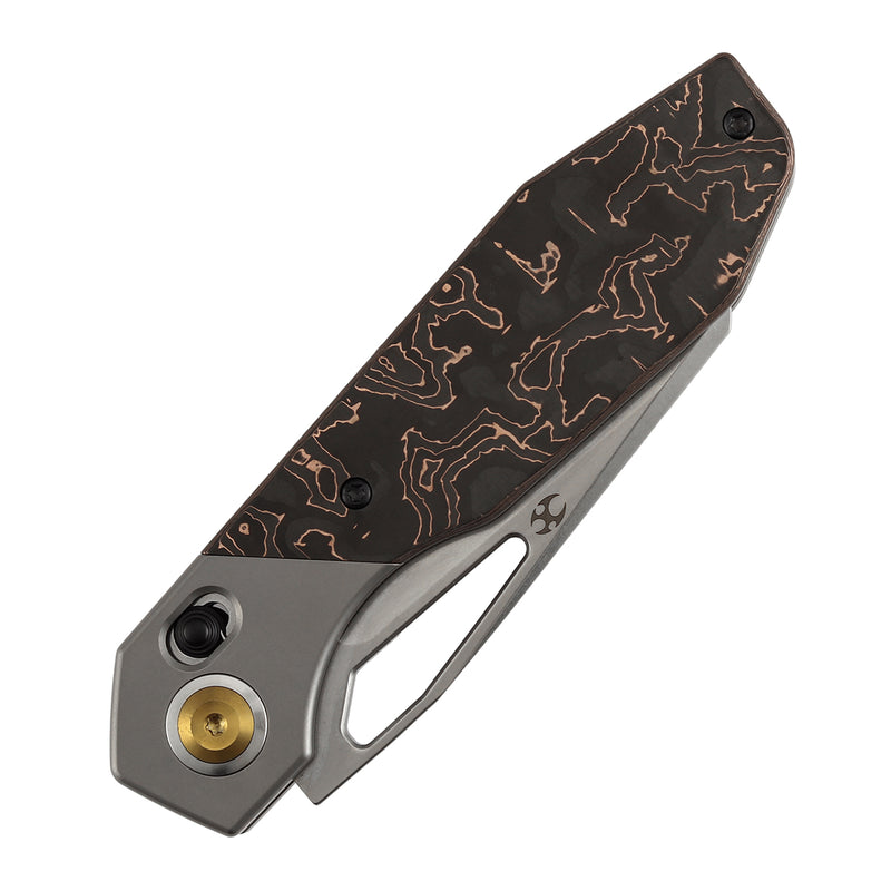 Kansept QTRO K1118VA1 Elmax Blade Titanium and Copper Carbon Fiber Handle Crossbar Lock Folding Knife