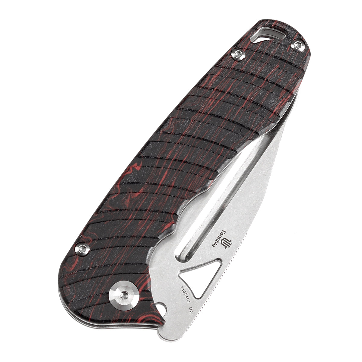 Tenable Bömbur T1054C1 Stonewashed D2 Blade Black and Red G-mascus Handle Liner Lock Folding Knife
