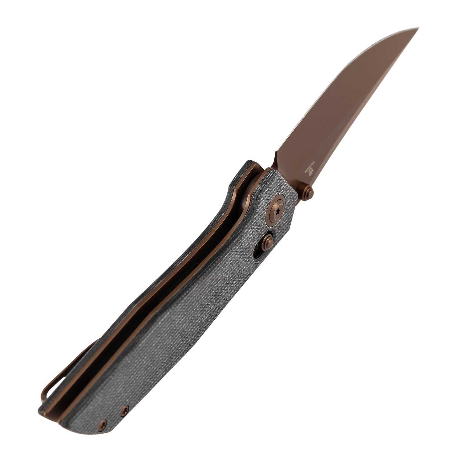 Tenable Deadite B1081V3 Rose Gold 14C28N Blade Black Micarta Handle Crossbar Lock Folding Knife