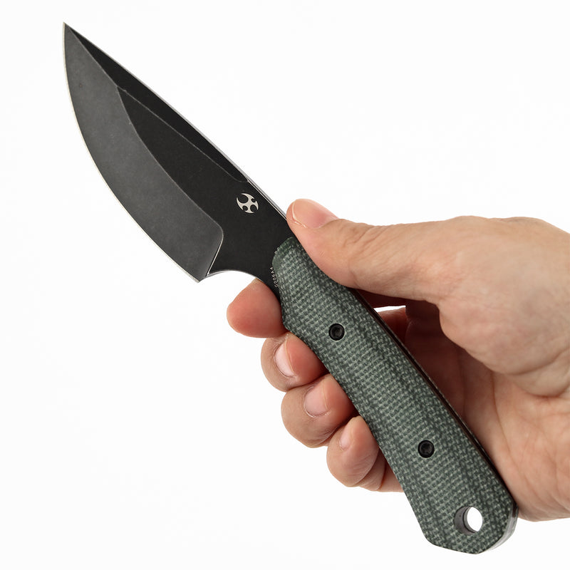 Kansept Flank G006A4 Black Stonewashed D2 Blade Green Micarta Handle Fixed Blade Knife