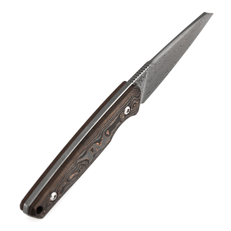 Kansept Parr G011A5 Damascus Blade Copper Carbon Fiber Handle Fixed Blade Knife