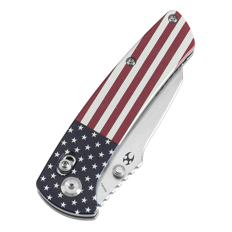 Kansept Main Street T1015V9 154CM Blade Jade G10 with American Flag Handle Crossbar Lock Folding Knife