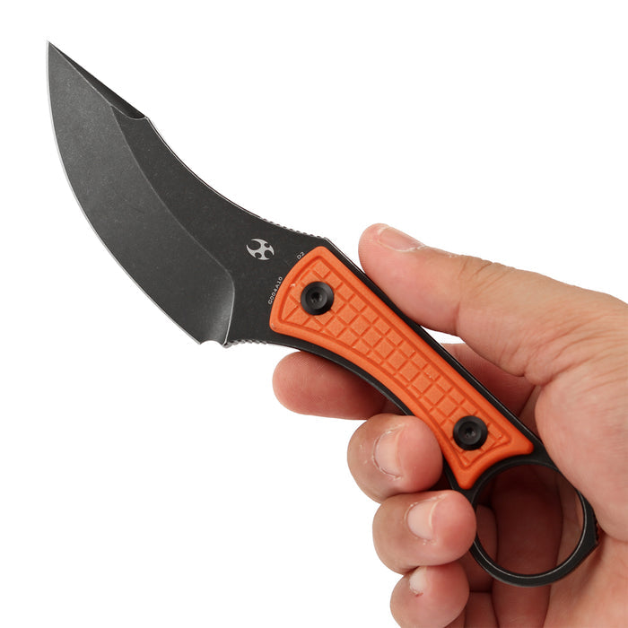 KANSEPT Niko G004A10 Blackwash D2 Blade Orange G10 with Frag Pattern Handle Fixed Knife