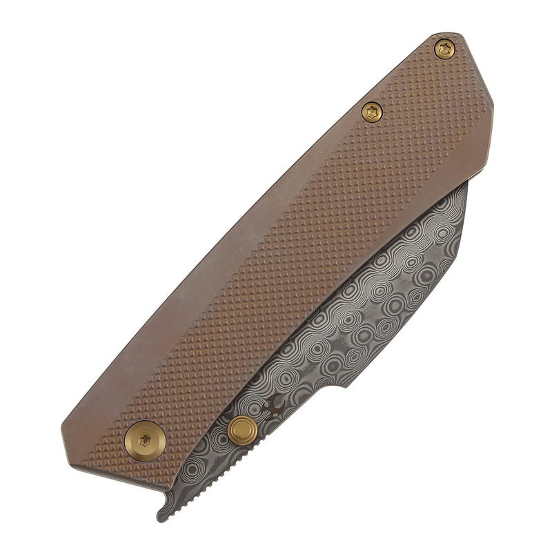 Kansept Contra K1139A4 Damascus Blade Bronze Anodized Titanium Handle Frame Lock Folding Knife