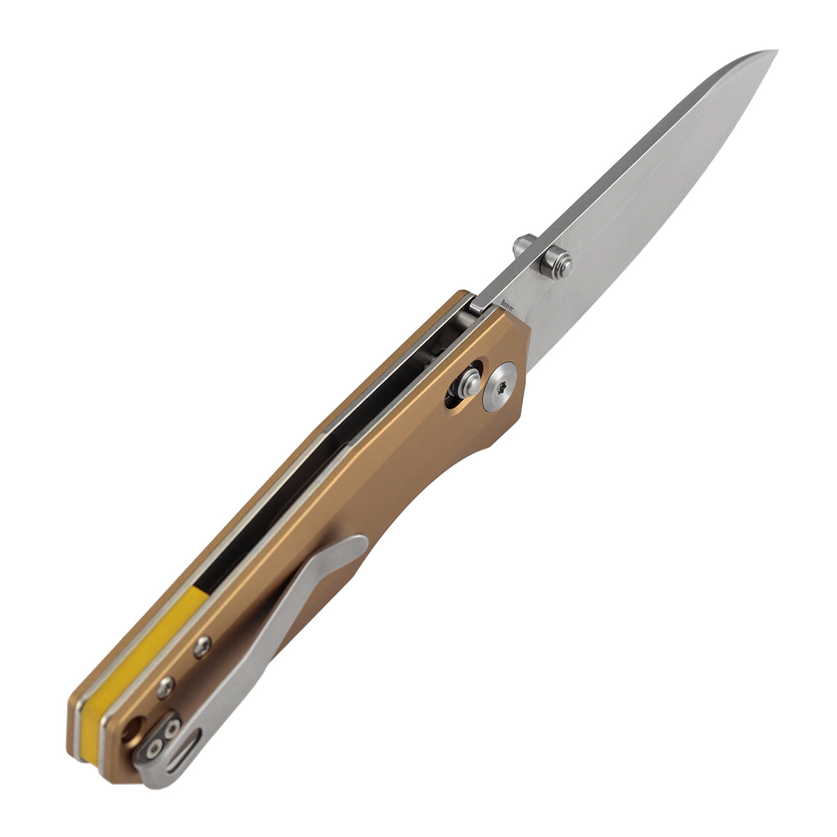 Tenable Beaver T1105V8 Stonewashed Nitro-V Blade Bronze Aluminum Handle Crossbar Lock Folding Knife