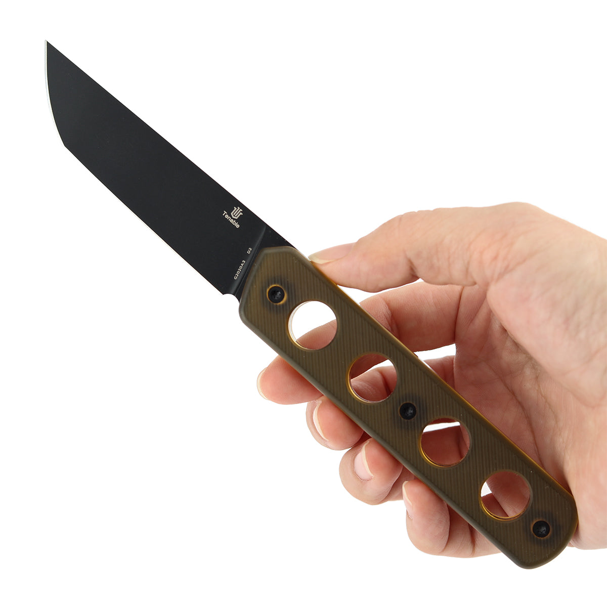 Tenable Foosa G2020A3 Blackwash D2 Blade Amber PEI Handle Fixed Blade Knife