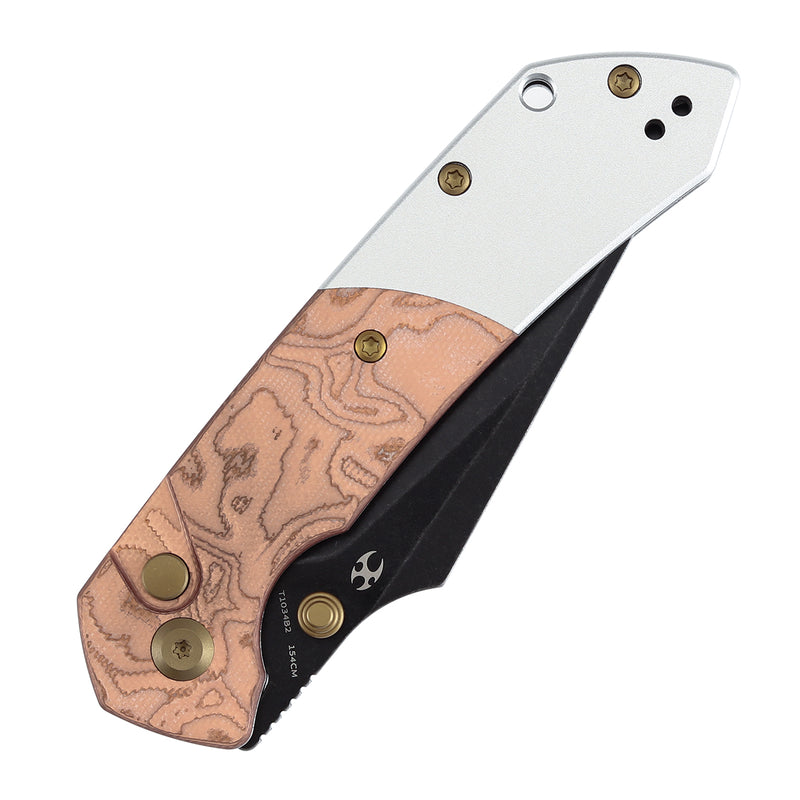 Kansept Fenrir T1034B2 Blackwash 154CM Blade G10 with Copper Foil Handle Button Lock Folding Knife