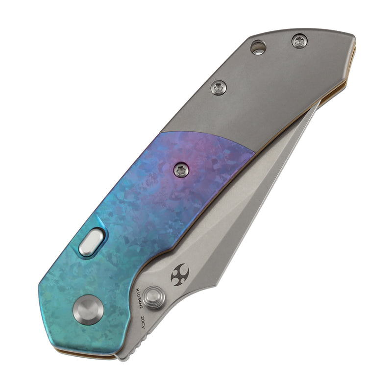 Navaja plegable Kansept Fenrir K1034H2 con hoja CPM-20CV stonewashed, mango de titanio cristalizado y titanio stonewashed, con bloqueo tipo Top Liner Lock