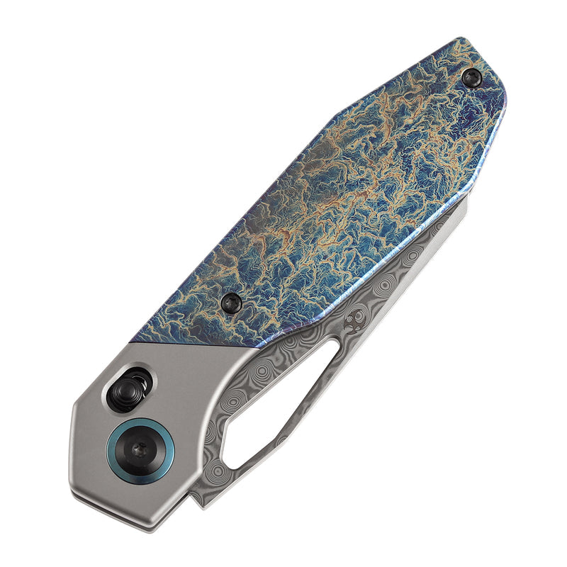 Kansept QTRO K1118VA2 Damascus Blade Titanium Handle Crossbar Lock Folding Knife
