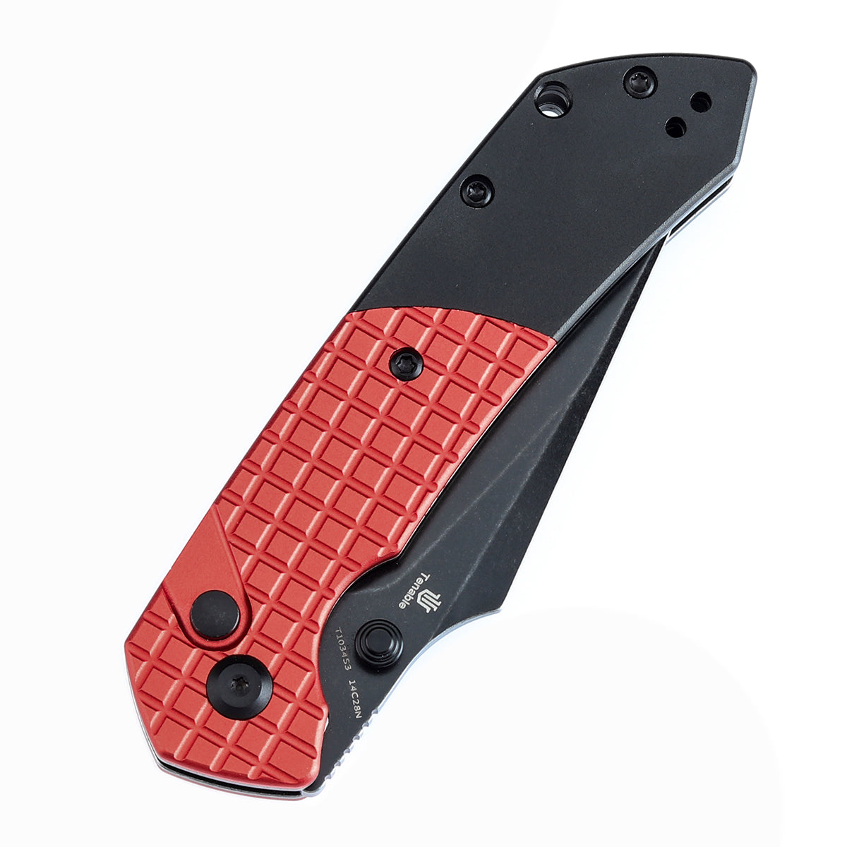 Tenable Fenrir T1034S3 Blackwash 14C28N Blade Dark Red Aluminum Handle Button Lock Folding Knife