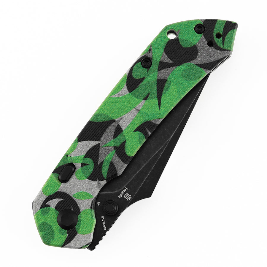Tenable Fenrir B1034H13 D2 Blade Jade G10 with Green Camouflage Pattern Handle Top Liner Lock Folding Knife