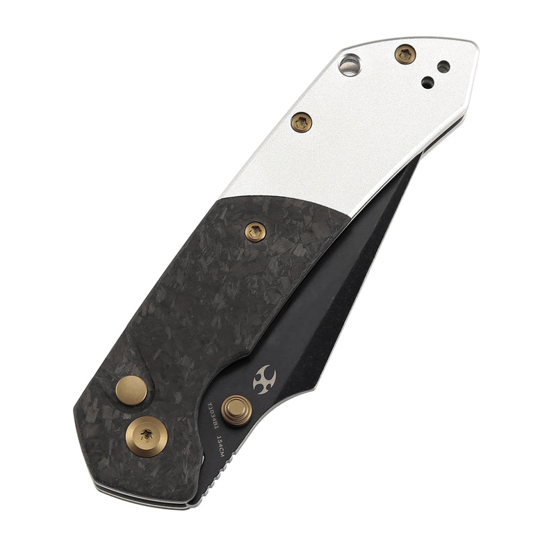 Kansept Fenrir T1034B1 Blackwash 154CM Blade Carbon Fiber with Aluminum Handle Button Lock Folding Knife