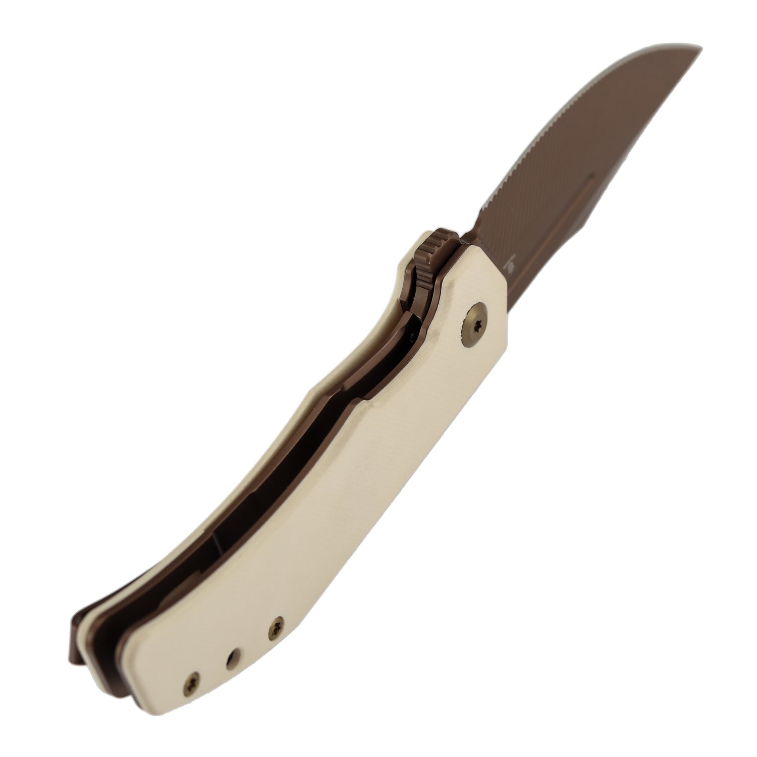 Tenable Orion B1089C5 Rose Gold Nitro-V Blade Ivory White G10 Handle Liner Lock Folding Knife