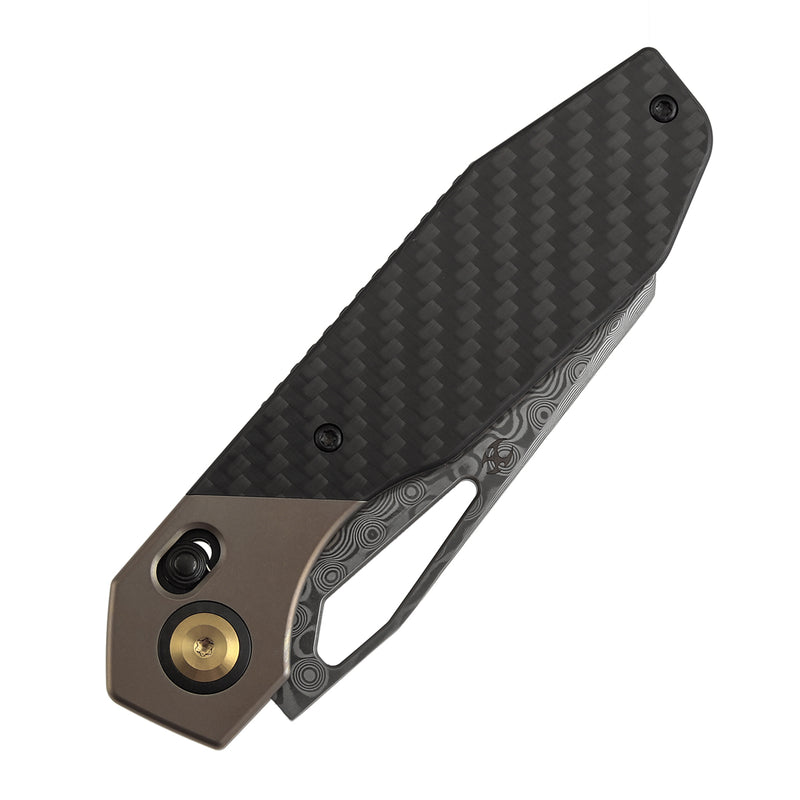 Kansept QTRO K1118VH2 Damascus Blade Titanium And Carbon Fiber And G10 Handle Crossbar Lock Folding Knife