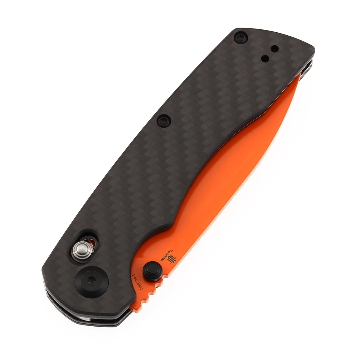 Tenable Kryo T1001V12 Orange Coated 14C28N Blade Twill Carbon Fiber+G10 Handle Crossbar Lock Folding Knife