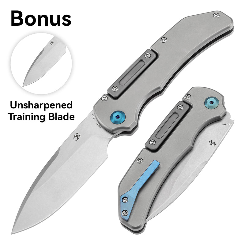 Kansept Hazard K1104H1P CPM-S35VN Blade Stonewashed Titanium Handle with training unsharpened blade Bali Lock Folding Knife