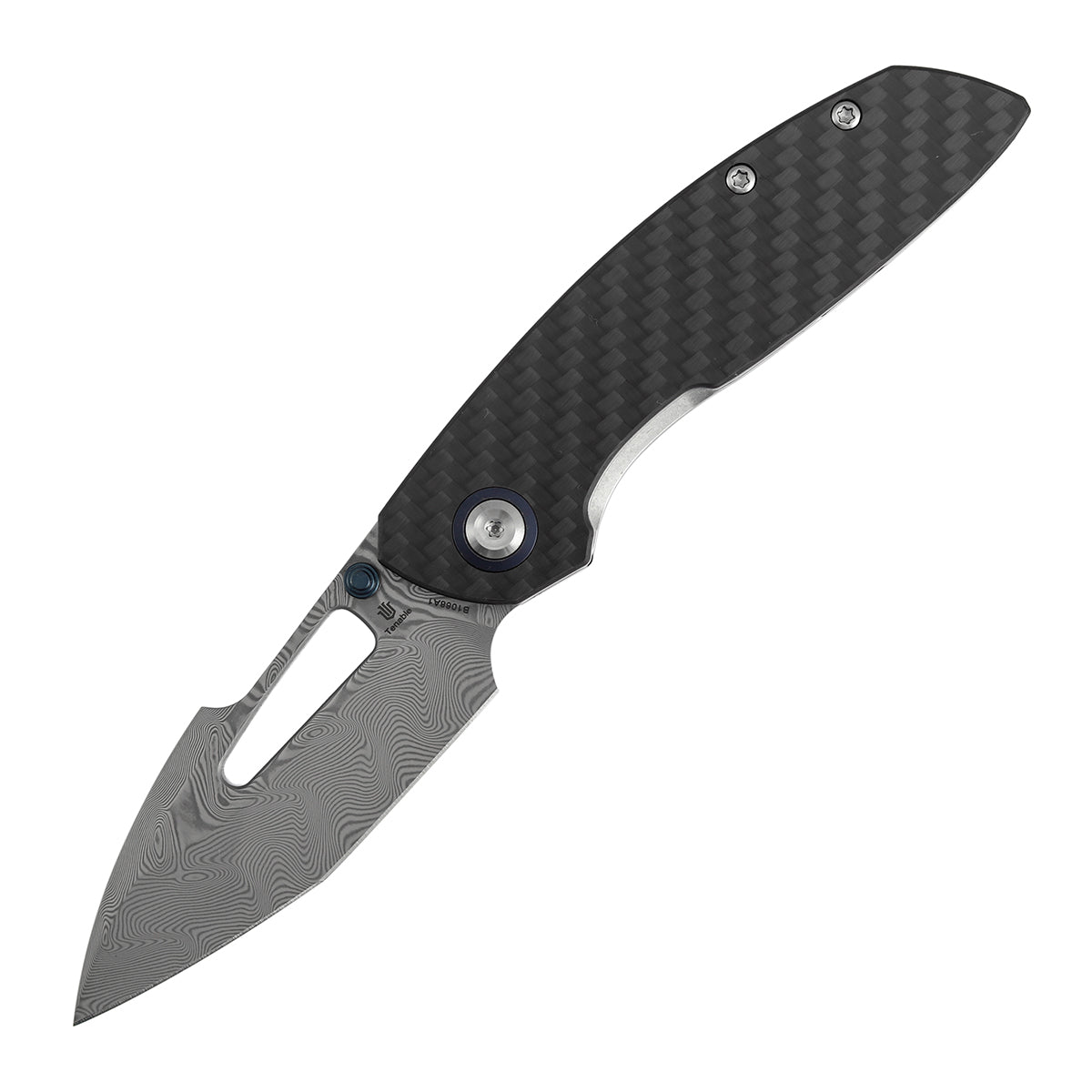 Tenable Link B1068A1 Damascus Blade Twill Carbon Fiber & G10 Handle Liner Lock Folding Knife