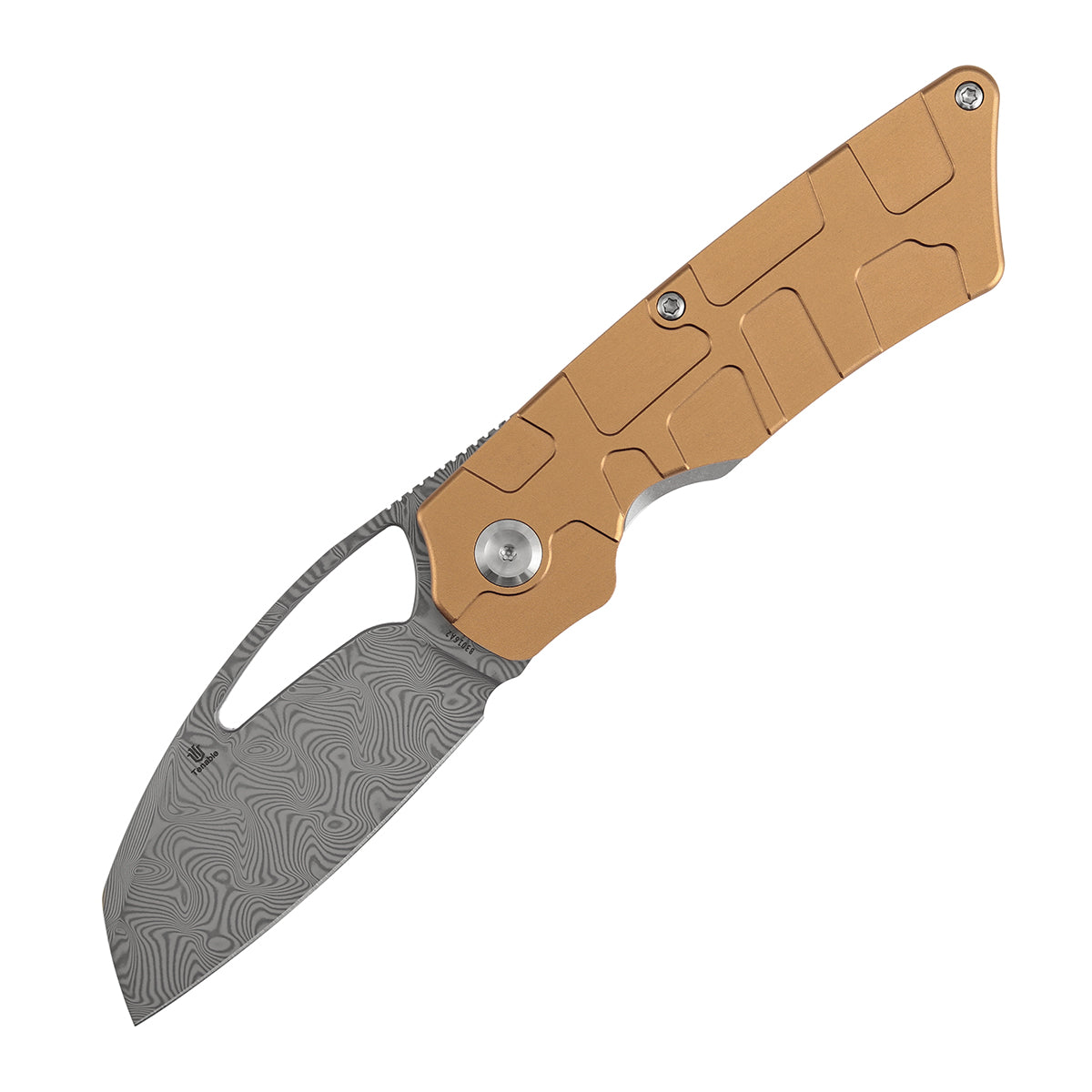 Tenable Goblin L B3016A2 Water Ripple Damascus Blade Bronze Anodized Aluminum Handle Liner Lock Folding Knife