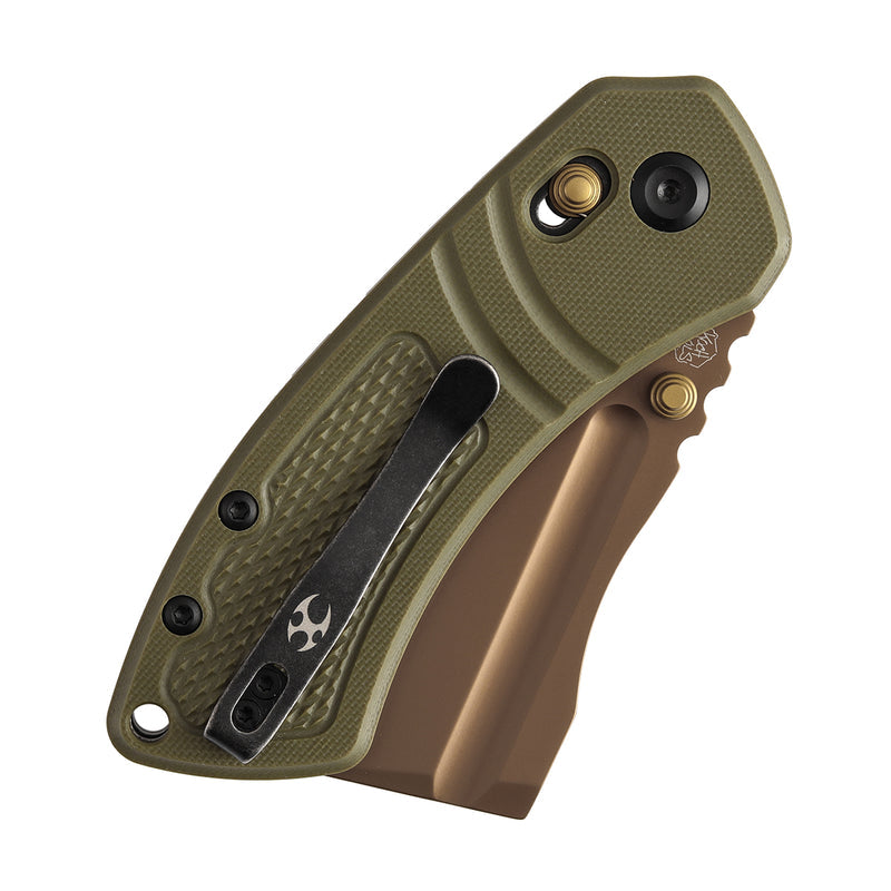Kansept Korvid V TE2030V2 Rose Gold Coated D2 Blade Olive Green G10 Handle Crossbar Lock Folding Knife
