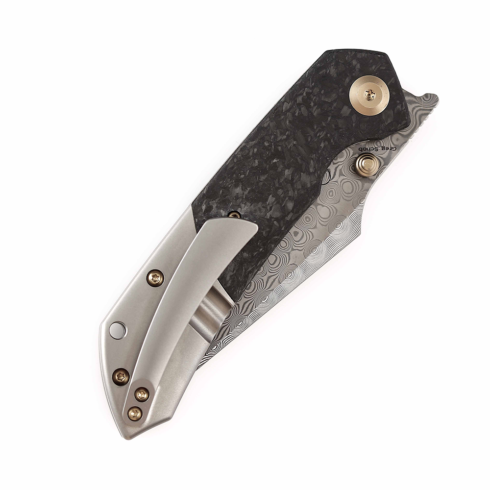 Kansept Fenrir K1034B1 Flipper Knife Damascus Blade Carbon Fiber Titanium Handle