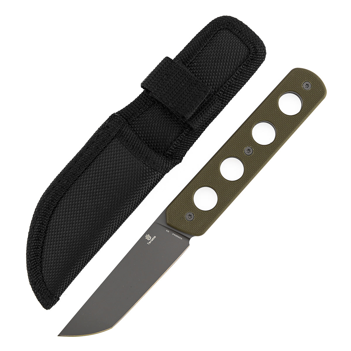 Tenable Foosa G2020A4 Gray TiCn Coated D2 Blade Olive Green G10 Handle Fixed Blade Knife