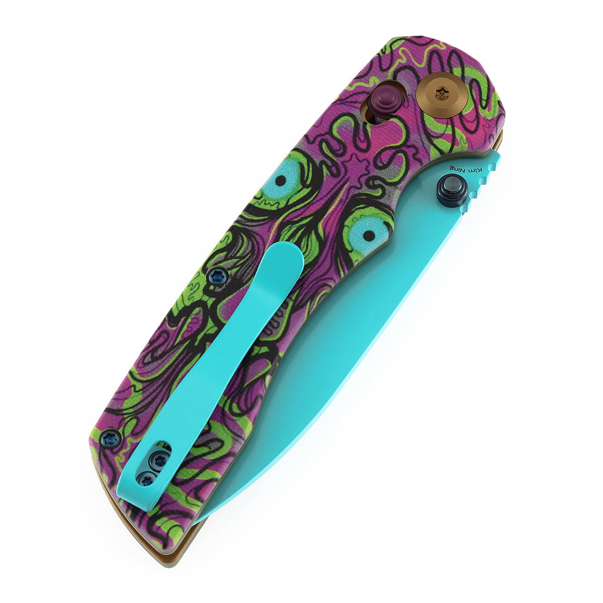 Tenable Kryo T1001V9 Blue Coated 14C28N Blade Jade G10 with Purple Undead Print Handle Crossbar Lock Flding Knife