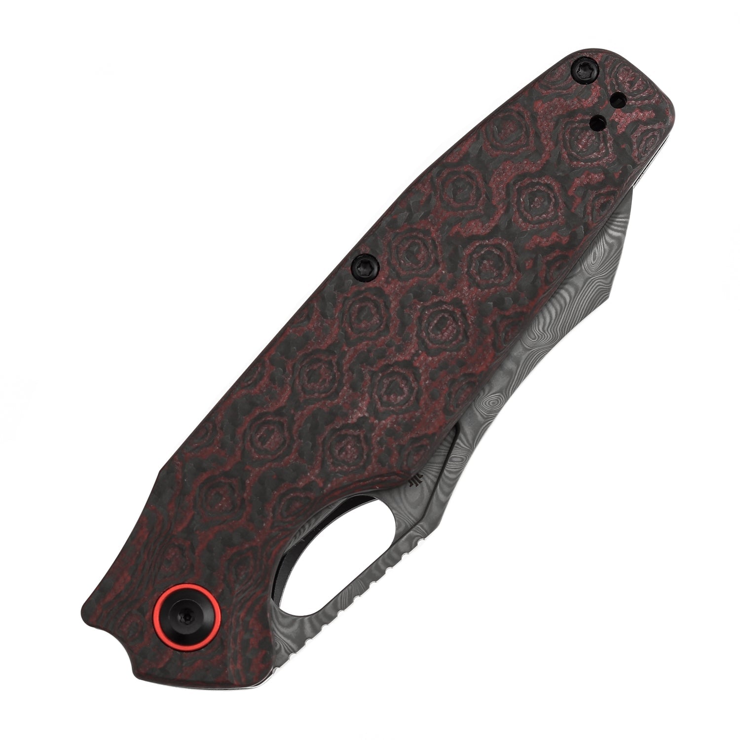 Tenable Tuckamore B1052A4 Water Ripple Damascus Blade Red & Black Rose Pattern Carbon Fiber Handle Liner Lock Folding Knife