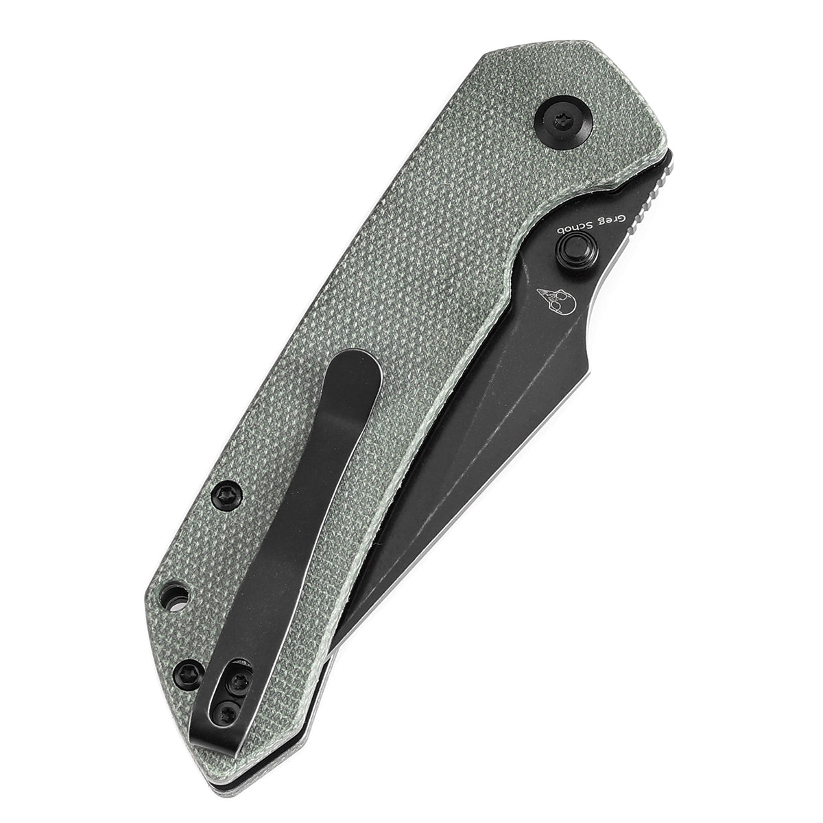 Tenable Fenrir T1034F5 Blackwashed 14C28N Blade Green Micarta Handle Button Lock Folding Knife