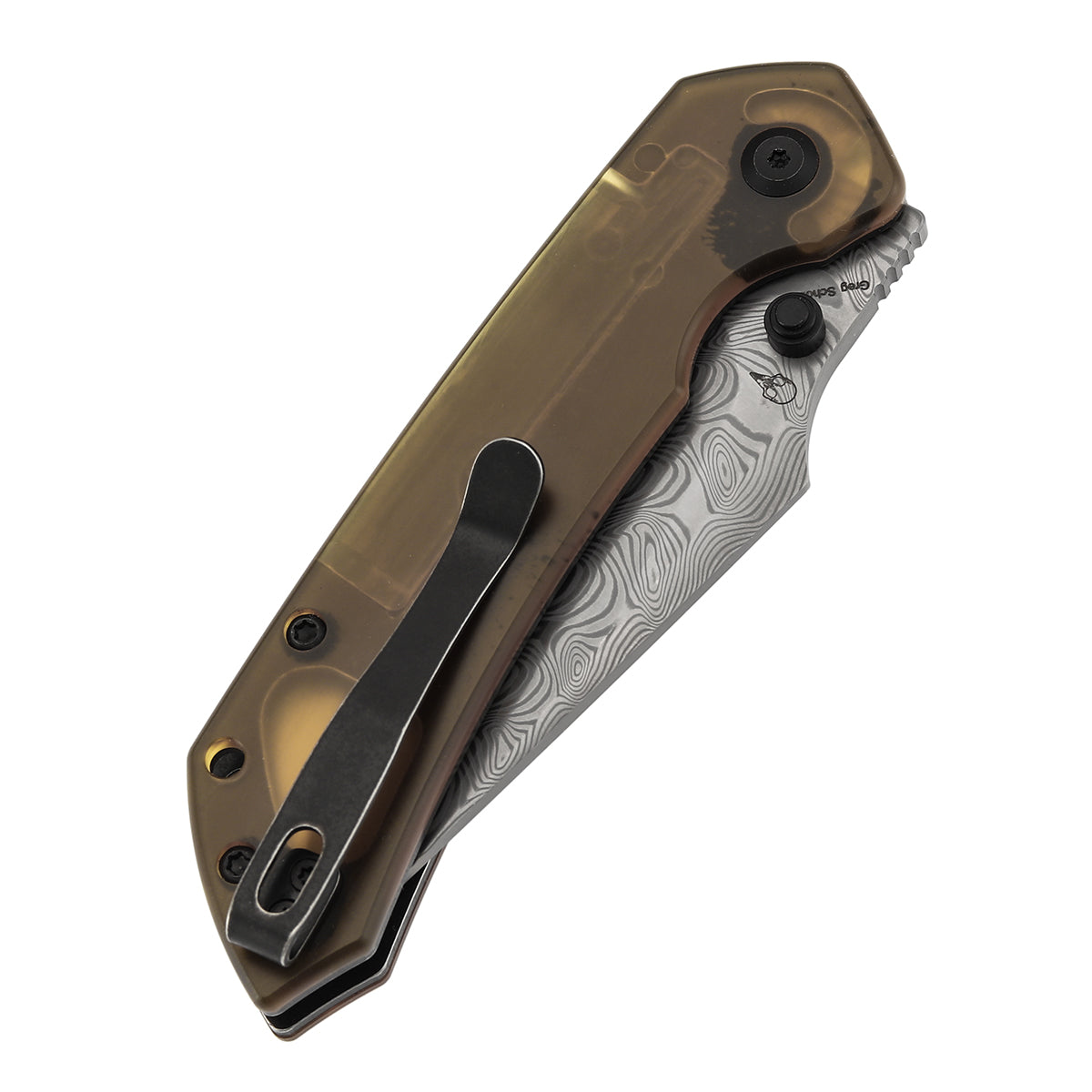 Navaja plegable Tenable Fenrir B1034H6 de hoja de Damasco, mango de PEI y bloqueo Liner Lock superior