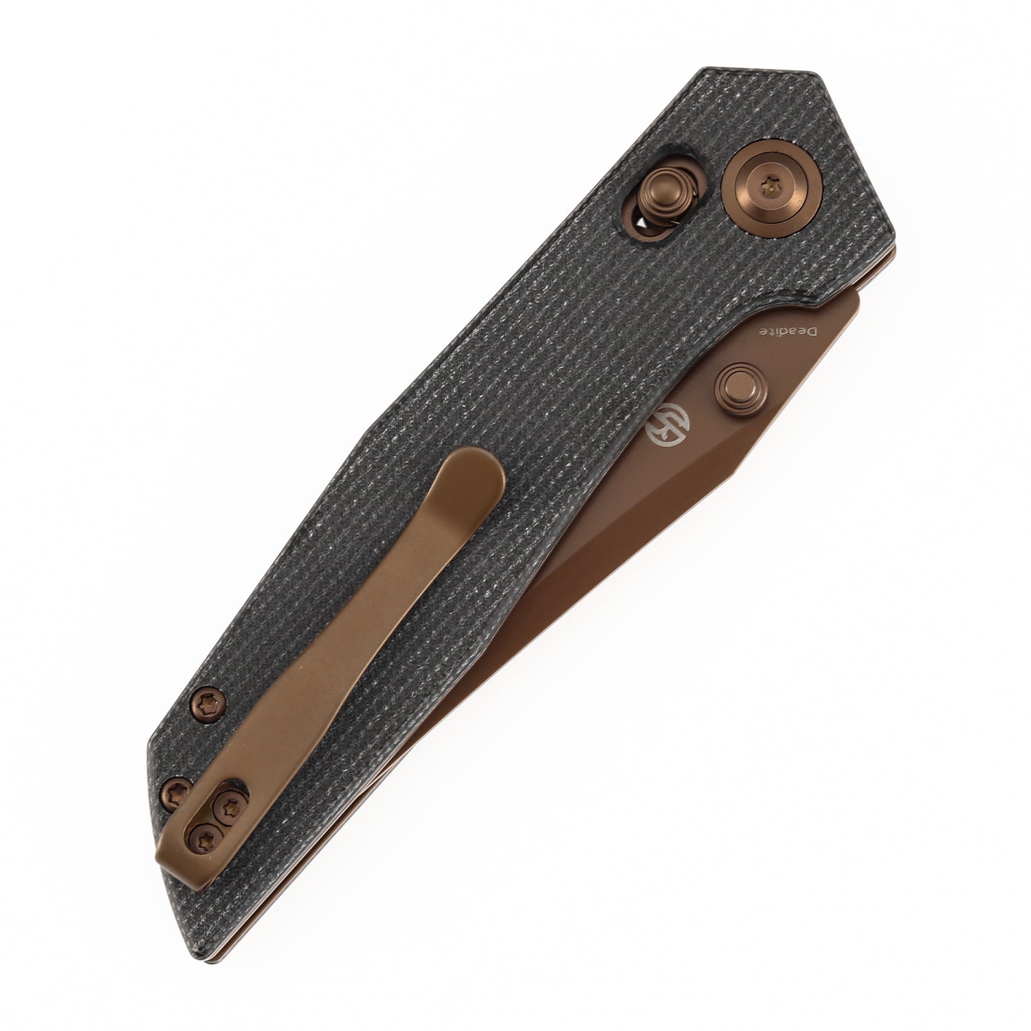 Tenable Deadite B1081V3 Rose Gold 14C28N Blade Black Micarta Handle Crossbar Lock Folding Knife