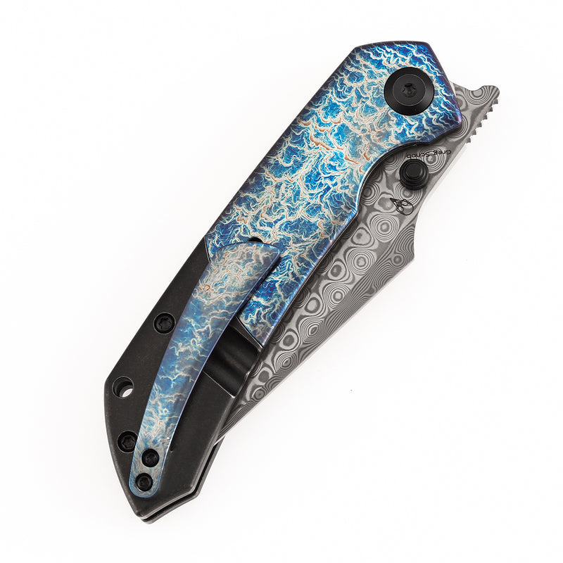 Kansept Fenrir K1034D2 Damascus Blade Titanium Handle Liner Lock Folding Knife