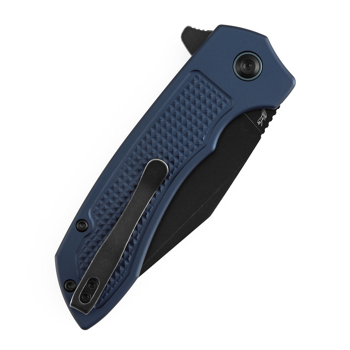Tenable Entity B1036F5 Blackwash 14C28N Blade Blue Aluminum Handdle Button Lock Folding Knife