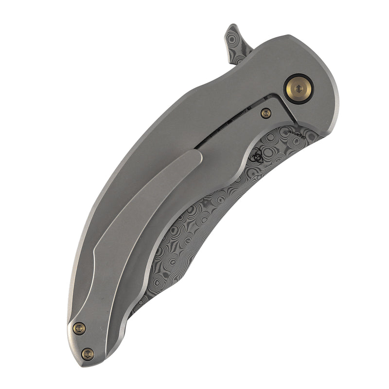 Kansept Gilgamesh K1128A3 Damascus Blade Carbon Fiber And Titanium Handle Frame Lock Folding Knife