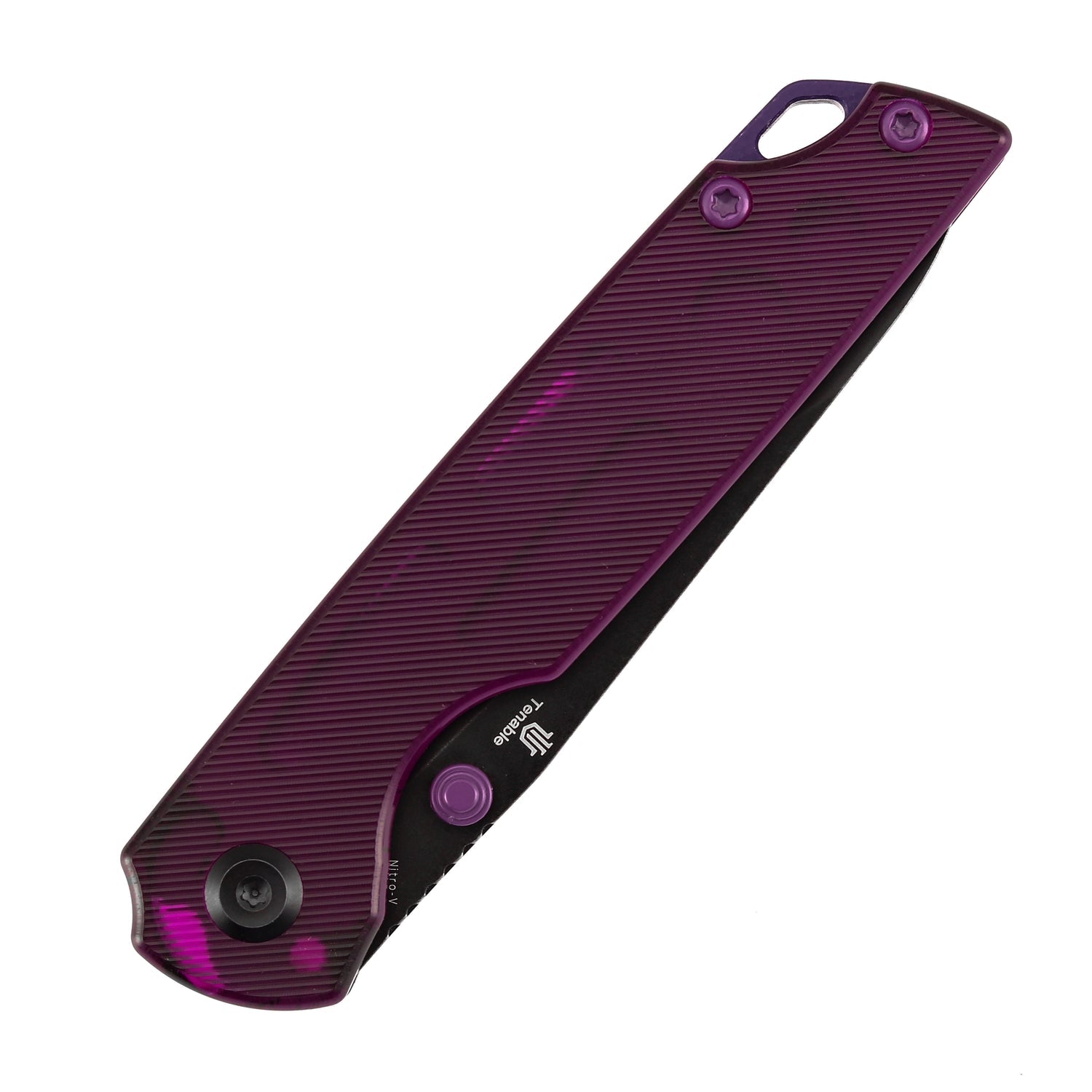 Tenable Mini Warrior B2005A2 Blackwash Nitro-V Blade Purple Acrylic Handle Liner Lock Folding Knife