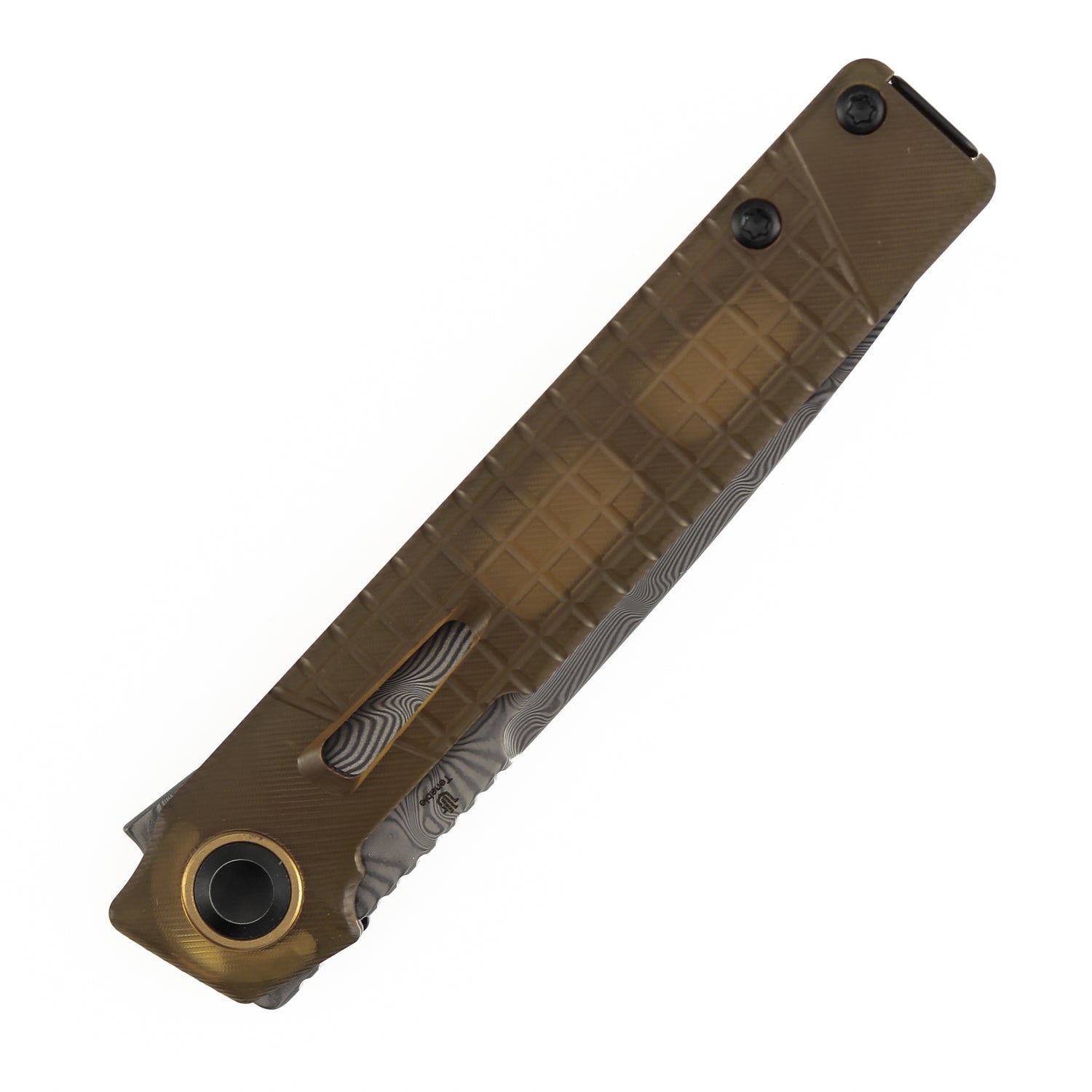 Tenable Kitpu B2123A5 Water Ripple Damascus Blade Amber PEI/Ultem Handle Liner Lock Folding Knife