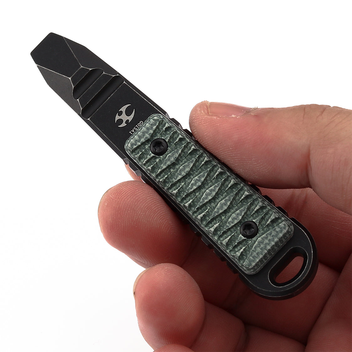 Kansept Kursor G015A1 Blackwash Titanium+Green Micarta with Tsukamaki EDC Tool