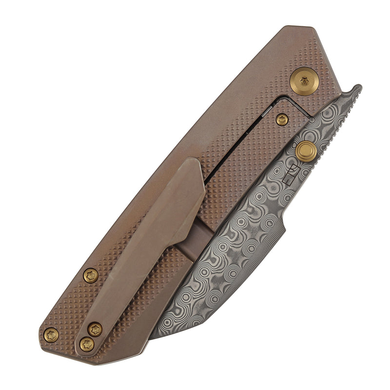 Kansept Contra K1139A4 Damascus Blade Bronze Anodized Titanium Handle Frame Lock Folding Knife