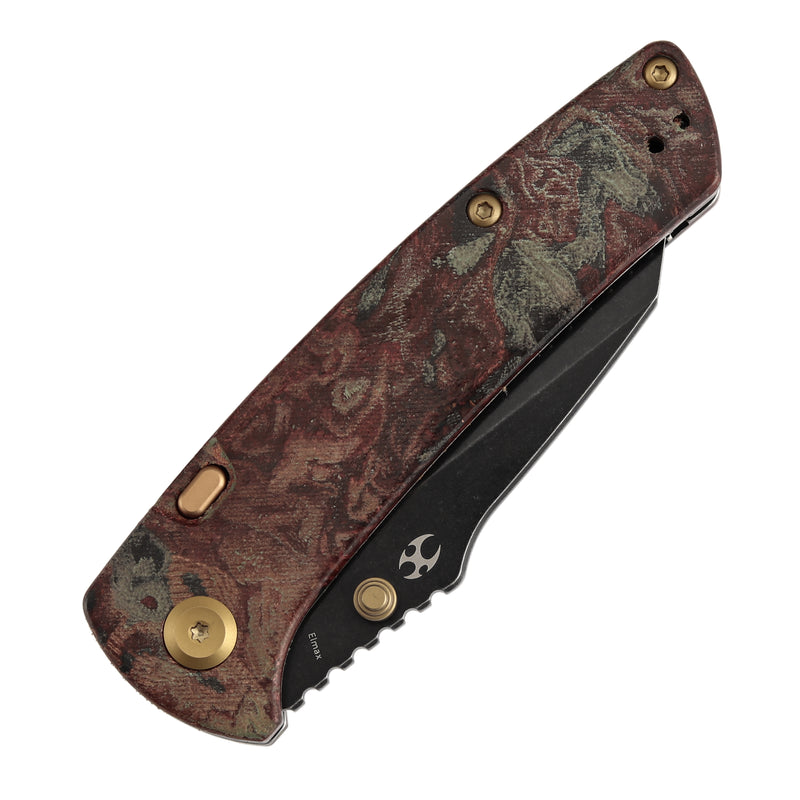 Kansept Main Street K1015H1 Elmax Blade Red Rag Burl Canvas Micarta Handle Top Liner Lock Folding Knife