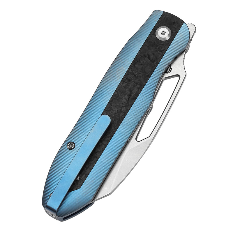 Kansept Thunderhead K1106A3 CPM-S35VN Blade Blue Titanium with Shred Carbon Fiber Inlay Handle Frame Lock Folding Knife