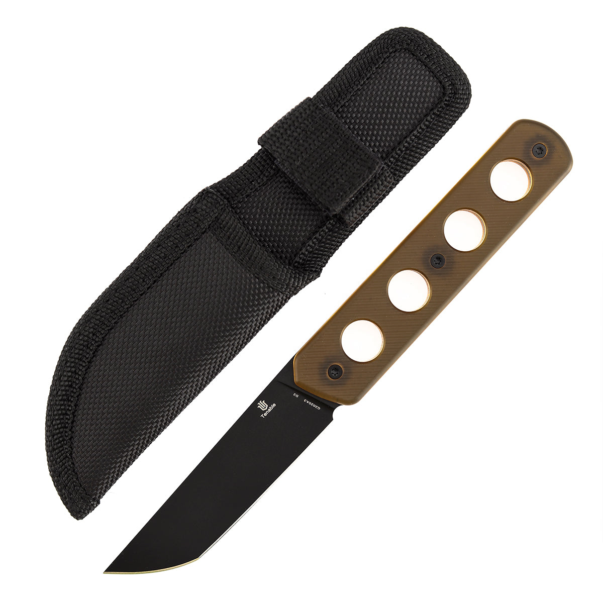 Tenable Foosa G2020A3 Blackwash D2 Blade Amber PEI Handle Fixed Blade Knife