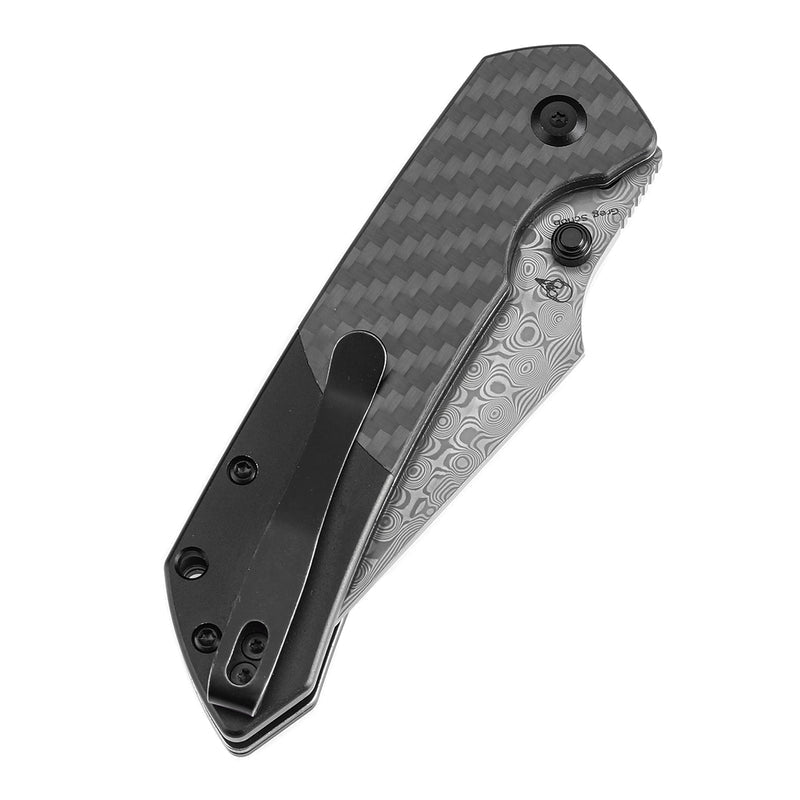Kansept Fenrir K1034S6 Damascus Blade Carbon Fiber+Aluminium Handle Button Lock Folding Knife