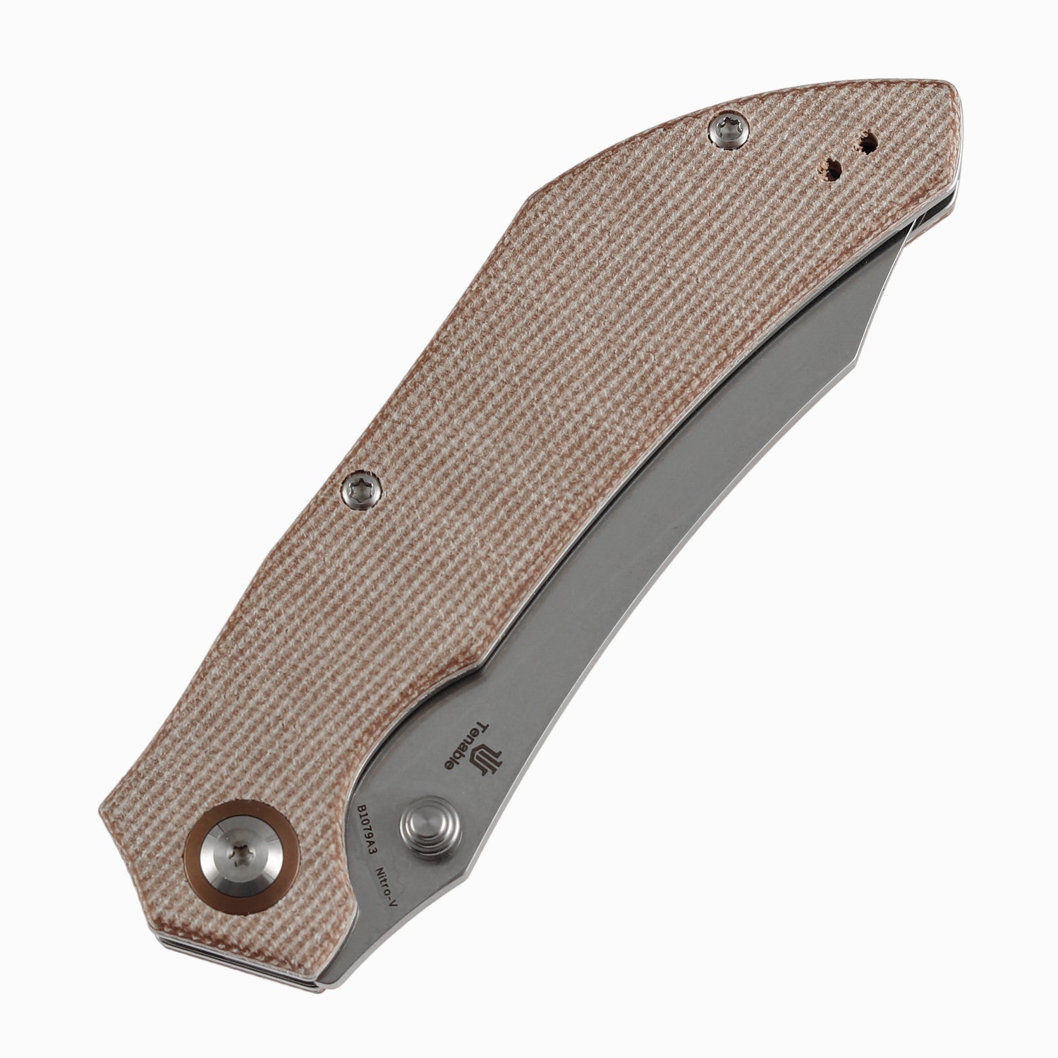 Tenable Tipper B1079A3 Stonewashed Nitro-V Blade Brown Micarta Handle Liner Lock Folding Knife